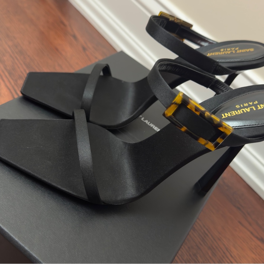Saint Laurent Black Oud Buckled Satin Mules